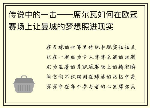 传说中的一击——席尔瓦如何在欧冠赛场上让曼城的梦想照进现实